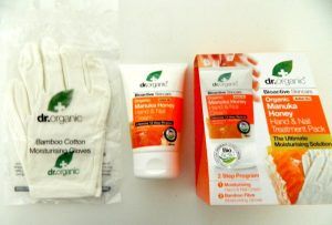 dr organic hand and nailcream and gloves