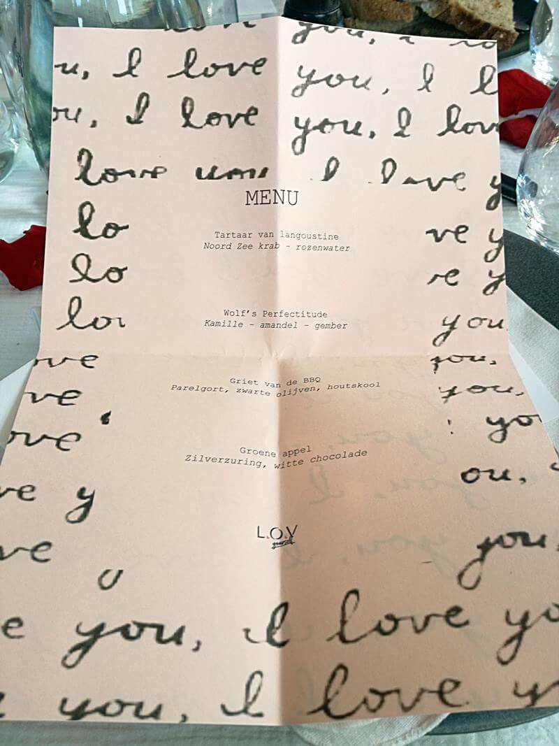 Persevent L.O.V bij chef- kok Michael Wolf - L.O.V, Lunch and lots of Laughter! 9 L.O.V pers event menu
